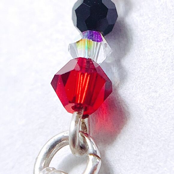 VTG Artisan Sterling Filled Swarovski Red Black Crystal Dangle Earrings Handmade - Picture 7 of 16